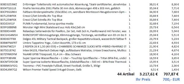 Retouren Palette Sport, Wasser, Outdoor 44 Artikel 3.217,- EUR